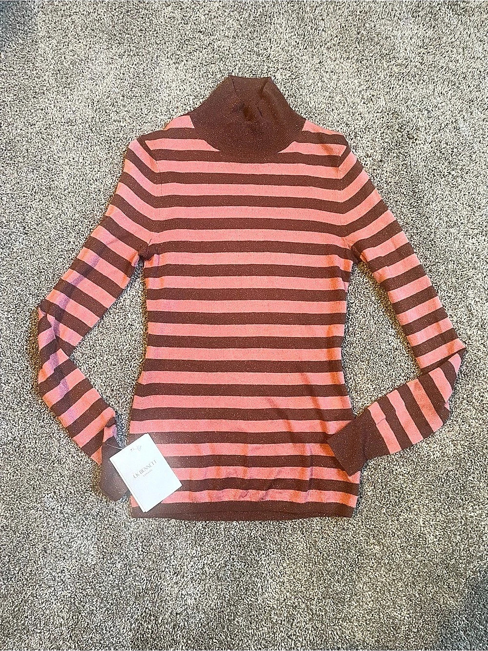 LK Bennett Allie Metallic Knit Turtleneck Sweater Pink & Brown XS